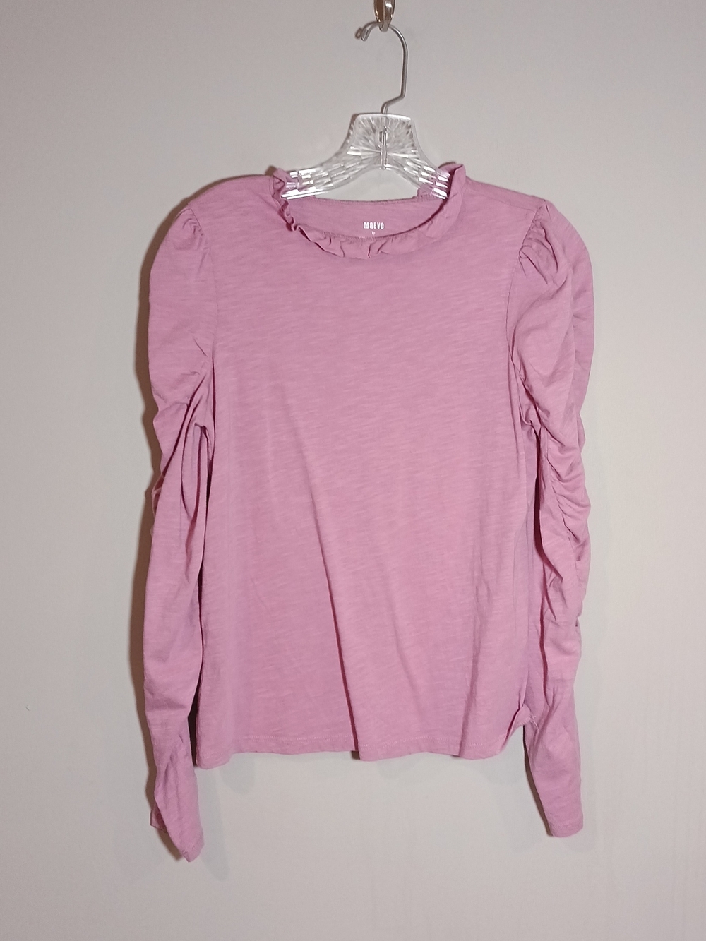 Maeve By Anthropologie  Ruched Long Sleeve Mauve Pink Ruffle Neck Top Size S